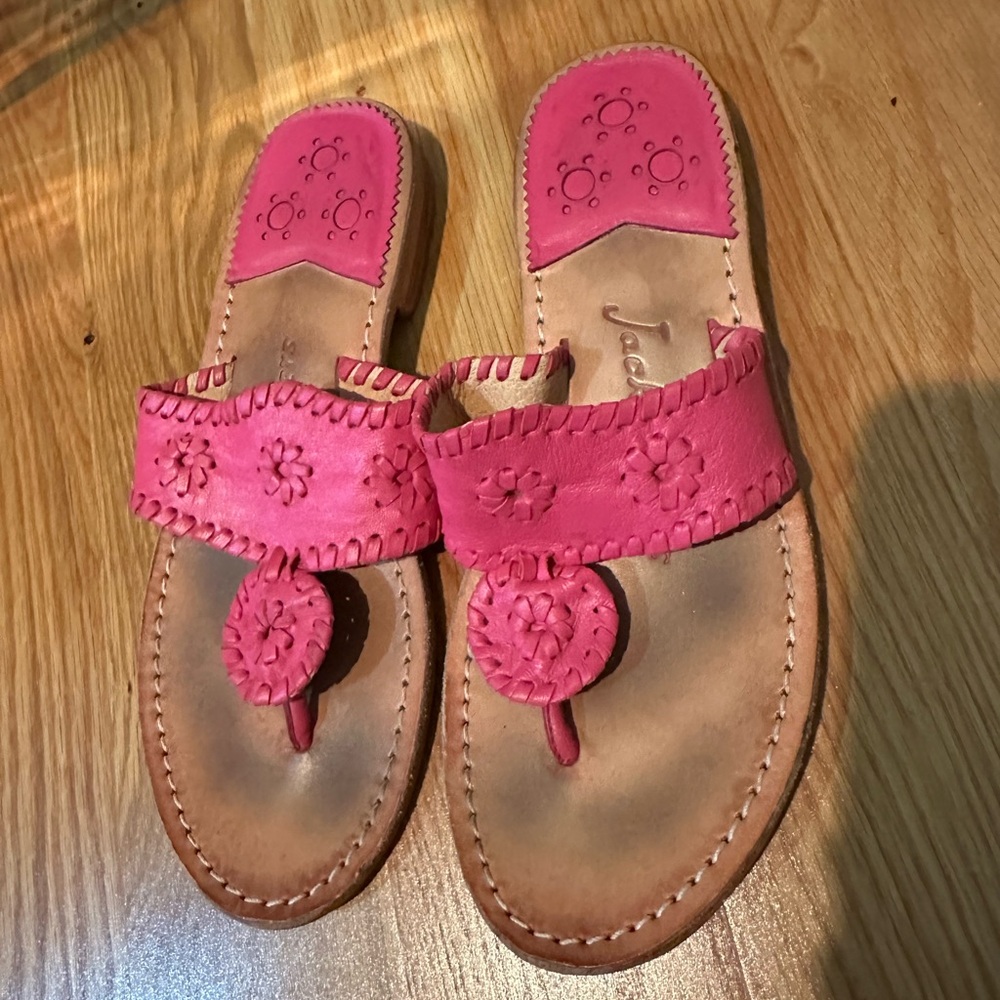 Jack Rogers Pink and Tan Sandals with Whipstitch Design